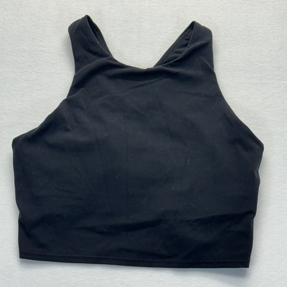 Athleta Tank Top Womens M Black Conscious Crop High Neck Cross Back Built-in Bra